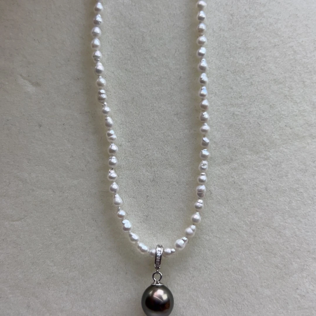 未镶嵌颈饰海水珍珠孔雀绿椭圆无暇万能扣9.9mm