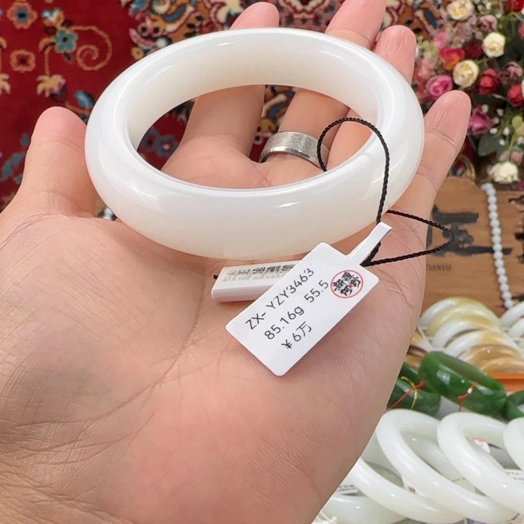 和田玉未镶嵌手镯羊脂级上等和田玉手镯55.5