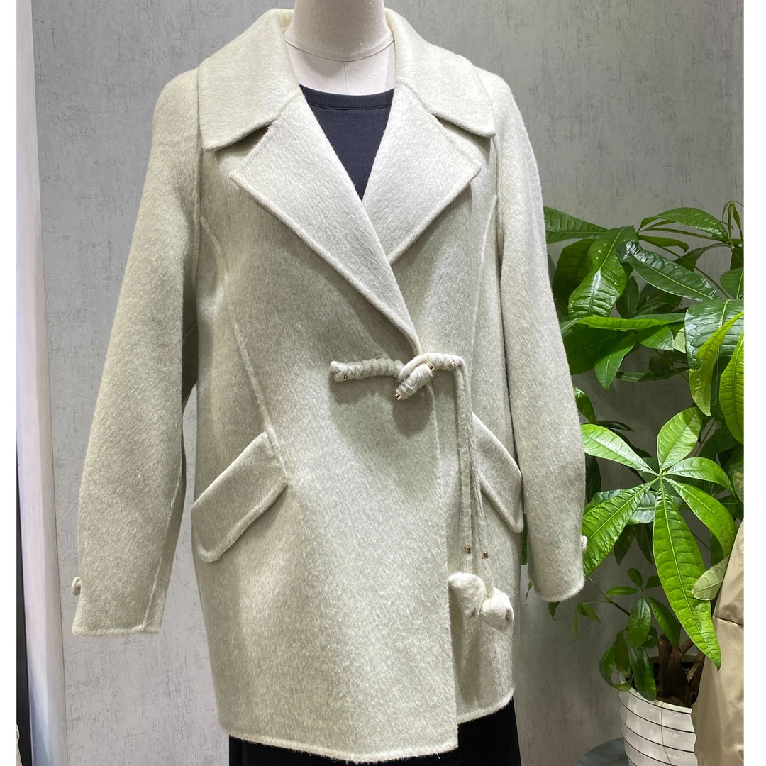 H45069108回味依衣2025春中长款百搭纯色宽松型厚款毛呢外套