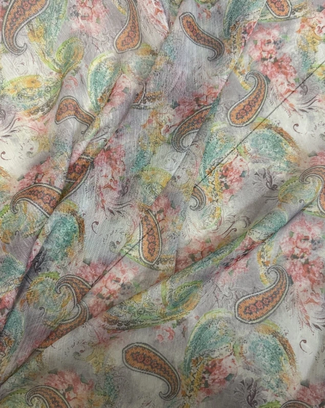 面料透的【雪纺绉绿色小腰果】时尚连衣裙面料