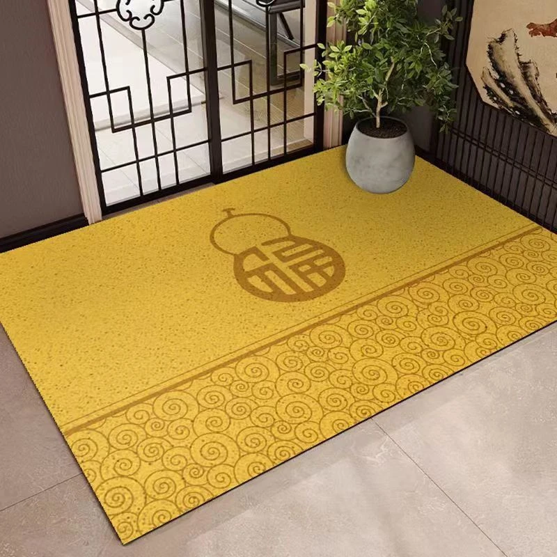黄色招财进宝入户门地垫丝圈家用进门中式风水脚垫子大门口地毯