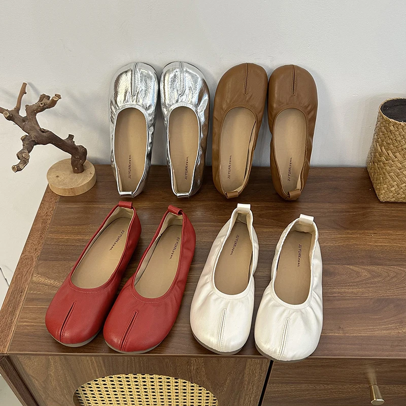 好乖呀!假分趾猪蹄单鞋韩国春夏软皮软底孕妇奶奶鞋一脚蹬豆豆鞋