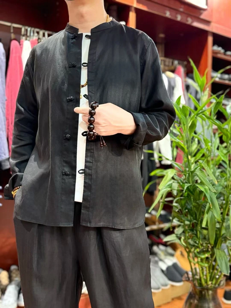 华硕273款春夏季天丝亚麻中国风衬衣