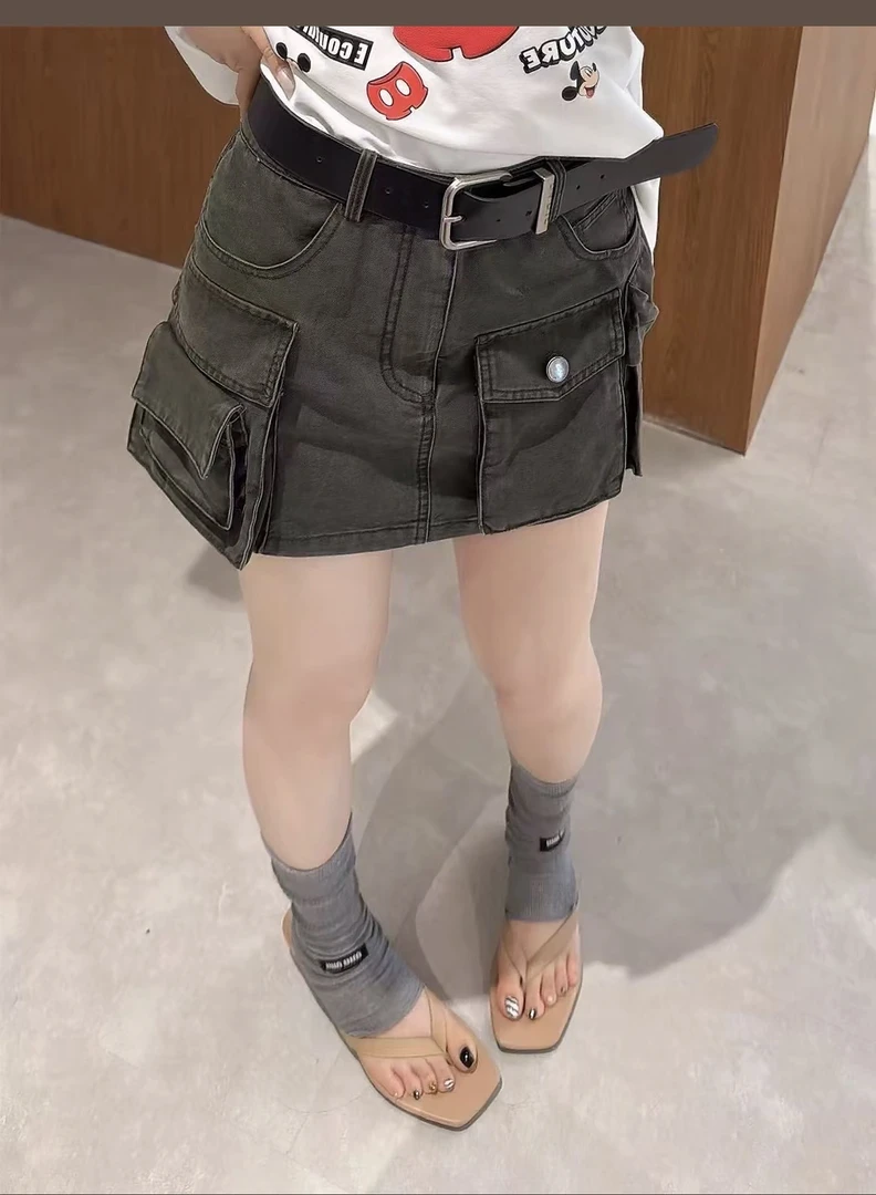 【大敏家】2025高腰工装时髦精多口袋牛仔半身裙