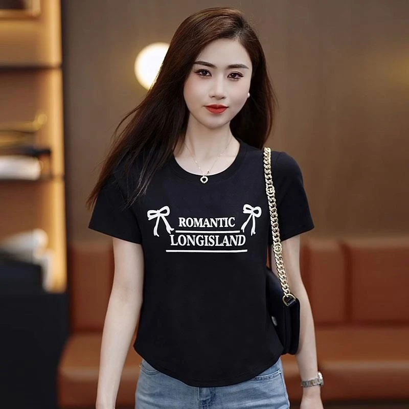 多款短袖T恤女修身洋气卡腰小衫2025夏季时尚气质短款上衣服印字