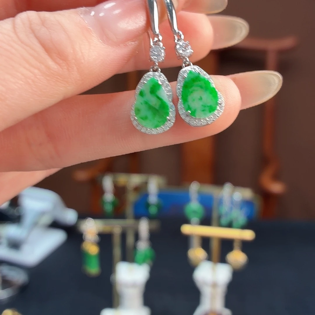 翡翠银S925镶嵌耳饰