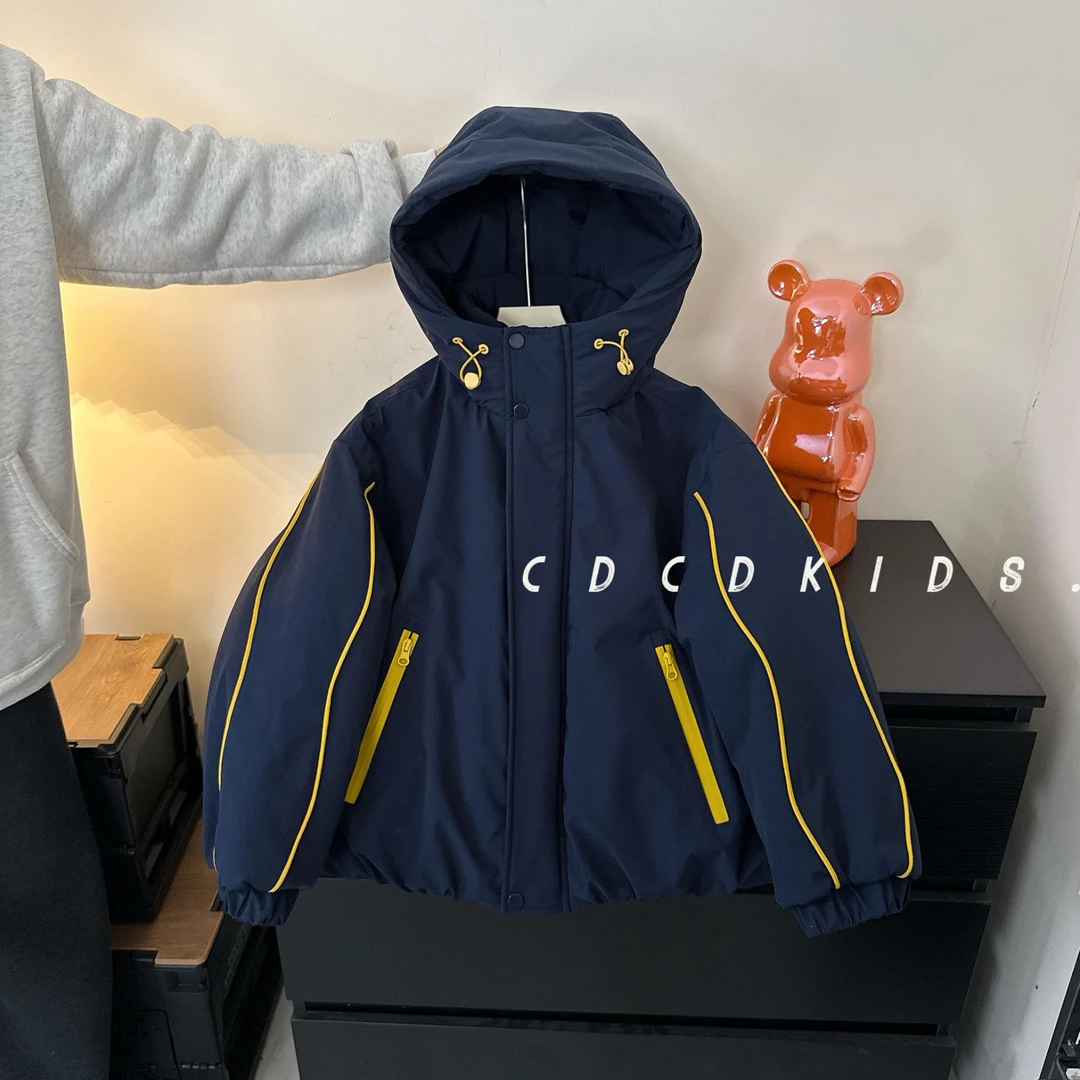 川度25715儿童连帽棉衣冬季加绒加厚百搭简潮棉服冬装男女童外套