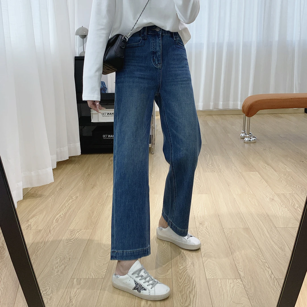 四面弹高腰显瘦法棍裤女秋季裤子宽松直筒牛仔裤2025新款奶奶裤