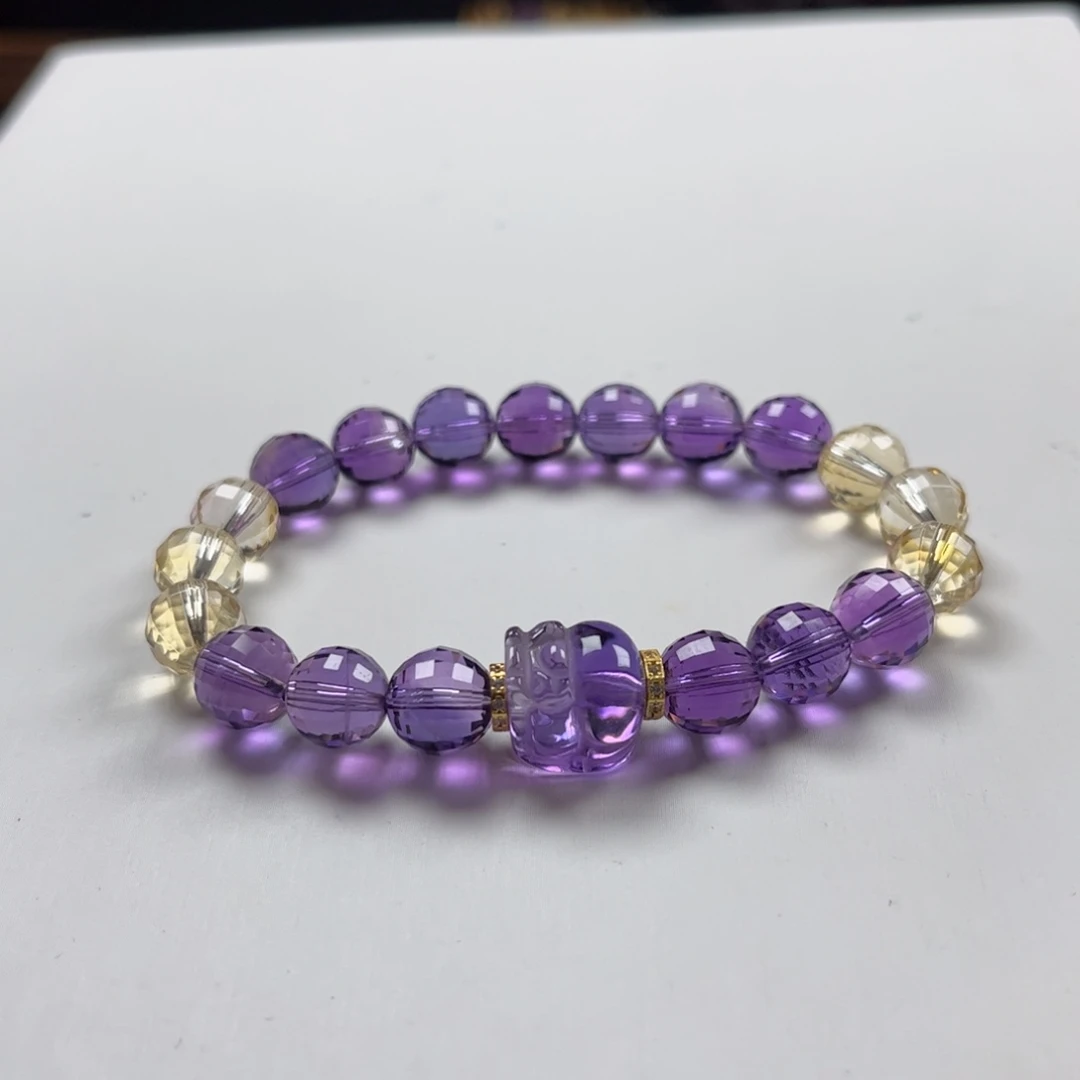 手链水晶未镶嵌紫水晶园切面搭配貔貅款