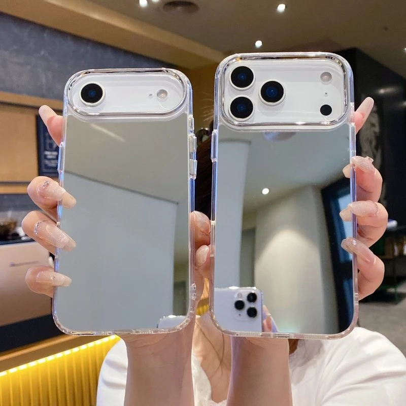 简约情侣iPhone17promax手机壳镜面16大孔15补妆镜子14防摔13软
