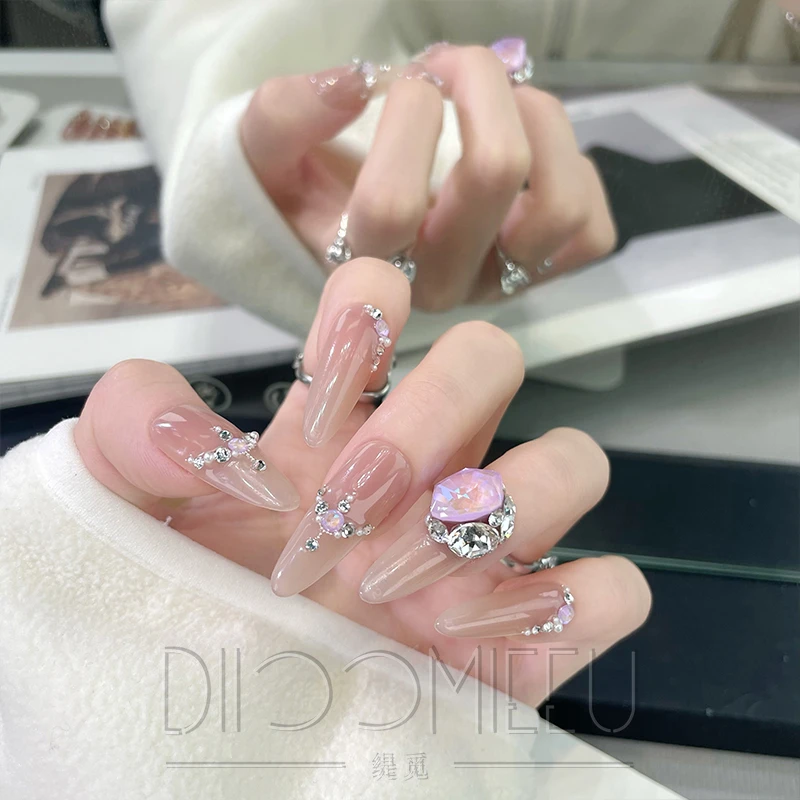 【月光紫菱】缇觅轻奢设计公主方全华子钻纯手工可拆卸式穿戴甲