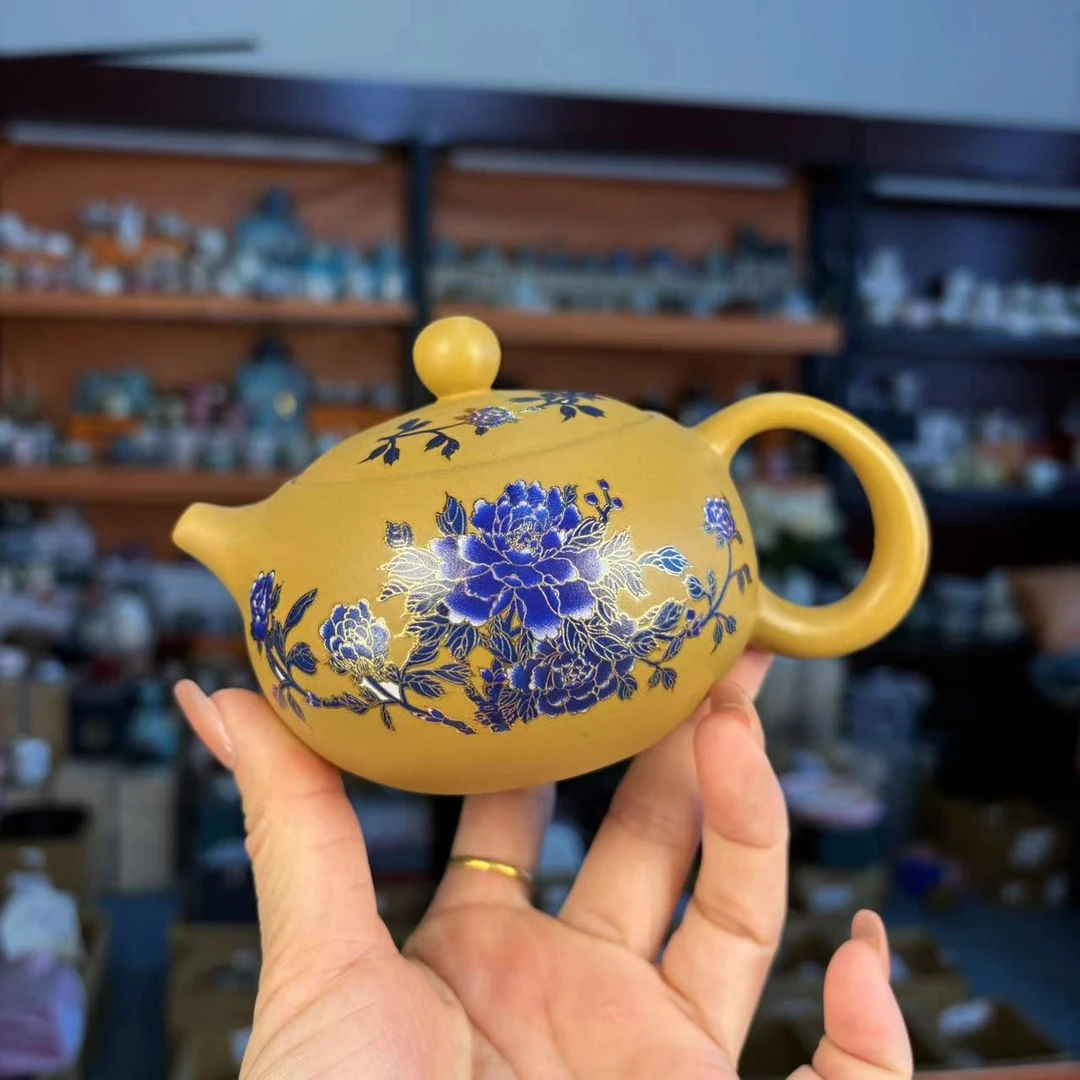 玲珑 黄段泥【花开富贵-牡丹】西施壶-2736