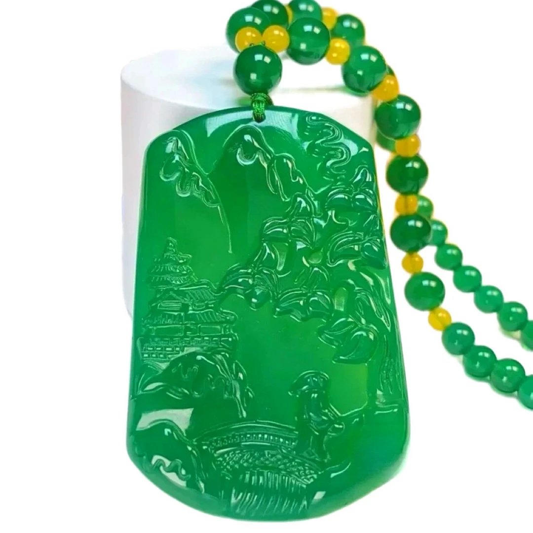 【小满】（131号）绿色玉髓山水吊坠（珠链）多样性一件发货