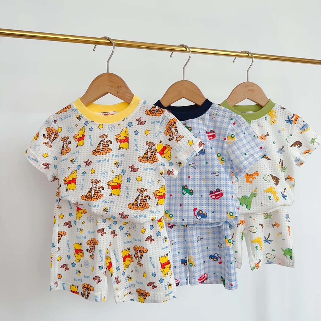 儿童家居套装夏款短袖短裤网眼透气亲肤柔软男童女童套装批发1662