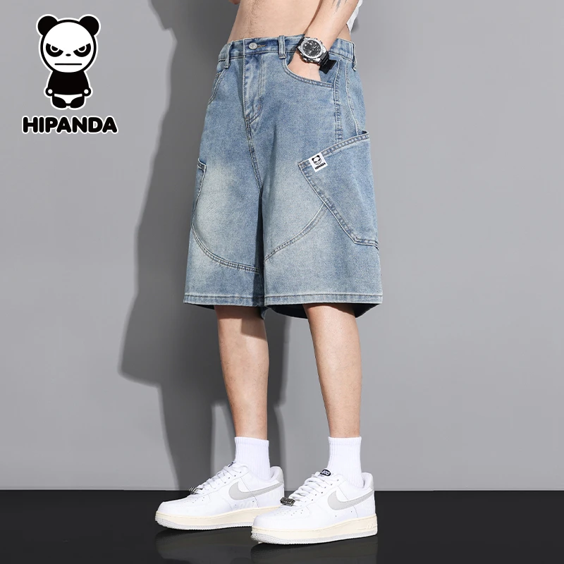 HiPanda你好熊猫牛仔短裤男士夏季薄款宽松潮流美式复古五分裤子