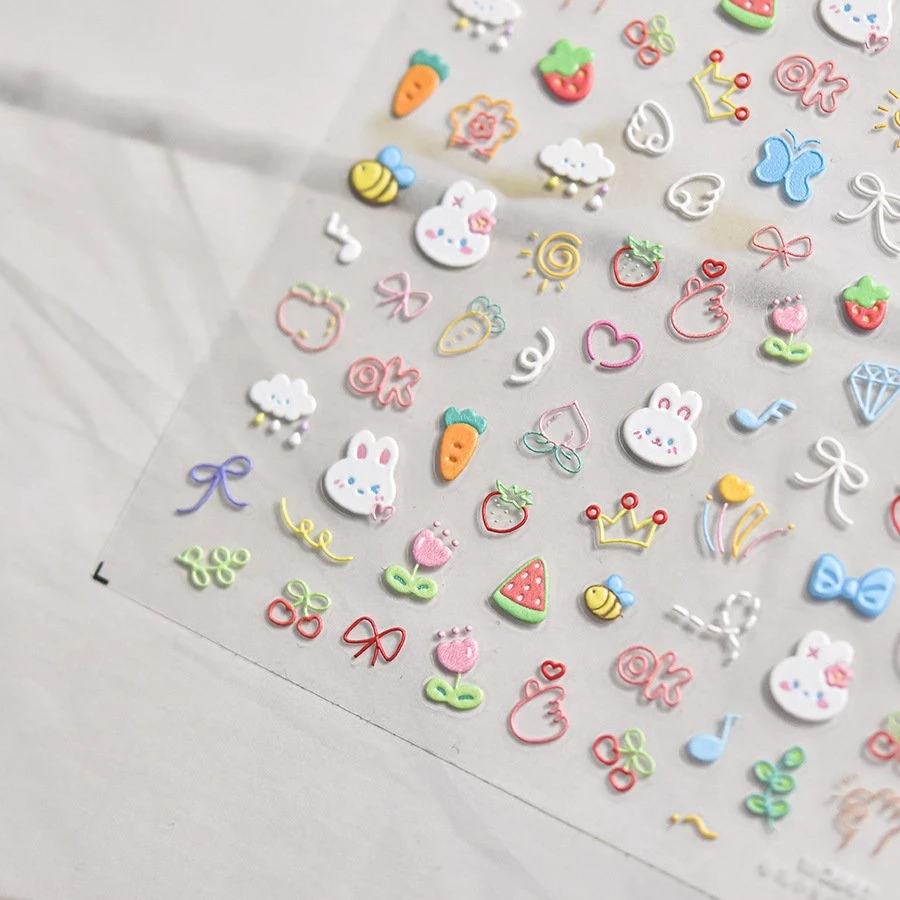 小清新唯美可爱兔兔小花浮雕立体美甲贴纸简约防水穿戴甲指甲贴纸