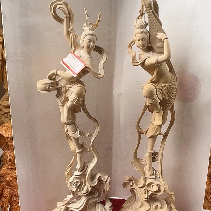 黄杨木敦煌飞天23cm一对