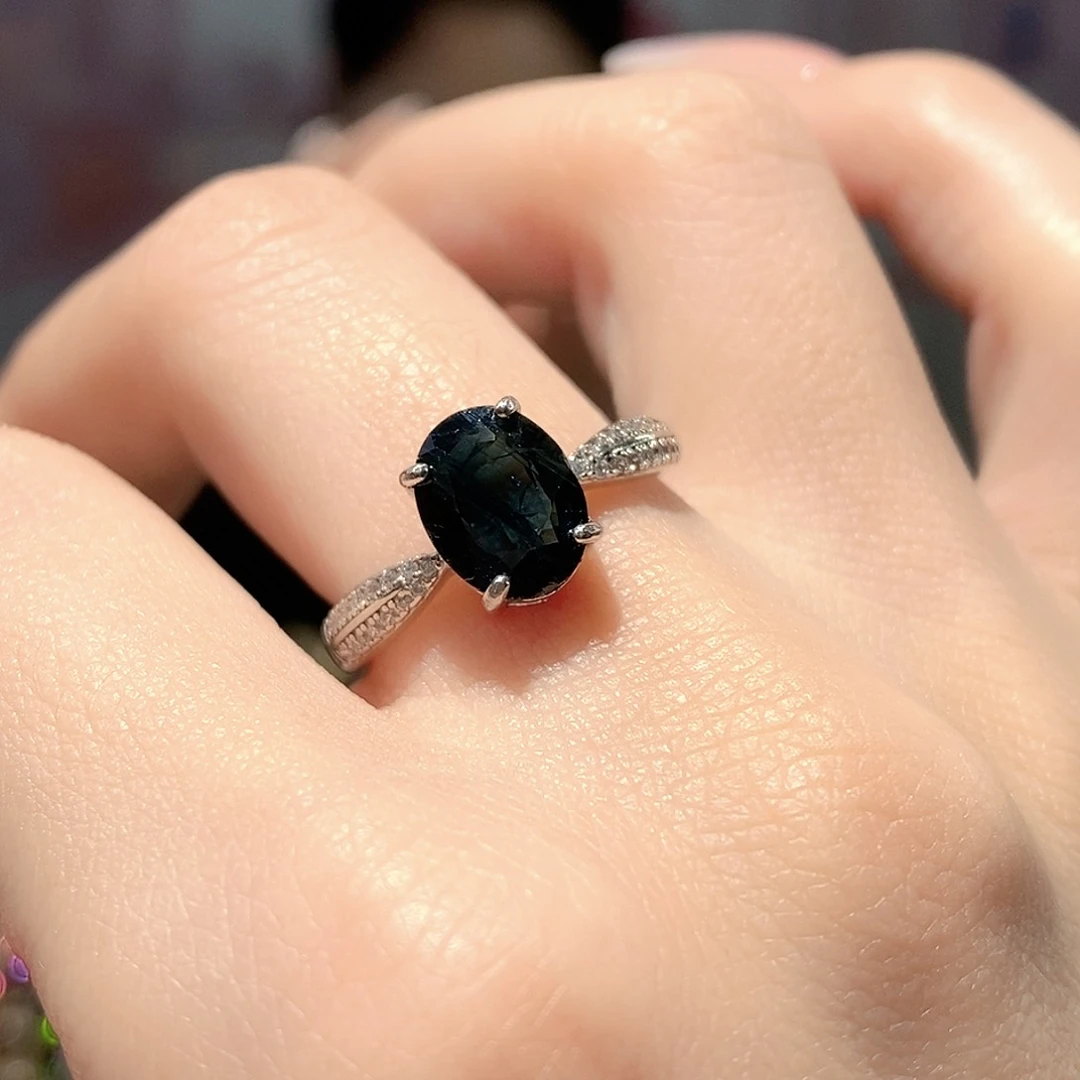 戒指蓝宝石银S925镶嵌天然蓝宝石