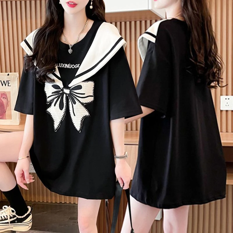 小众中长款外穿减龄百搭纯棉短袖T恤女2025夏季新款韩版宽松上衣