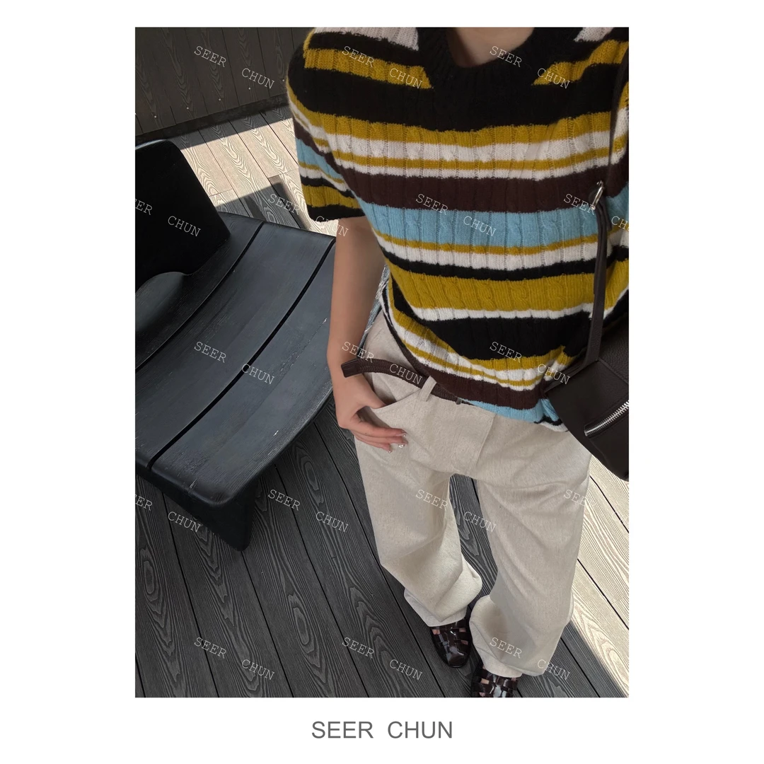 【纯纯女装】SEER CHUN高品质氛围条纹针织短袖 52477