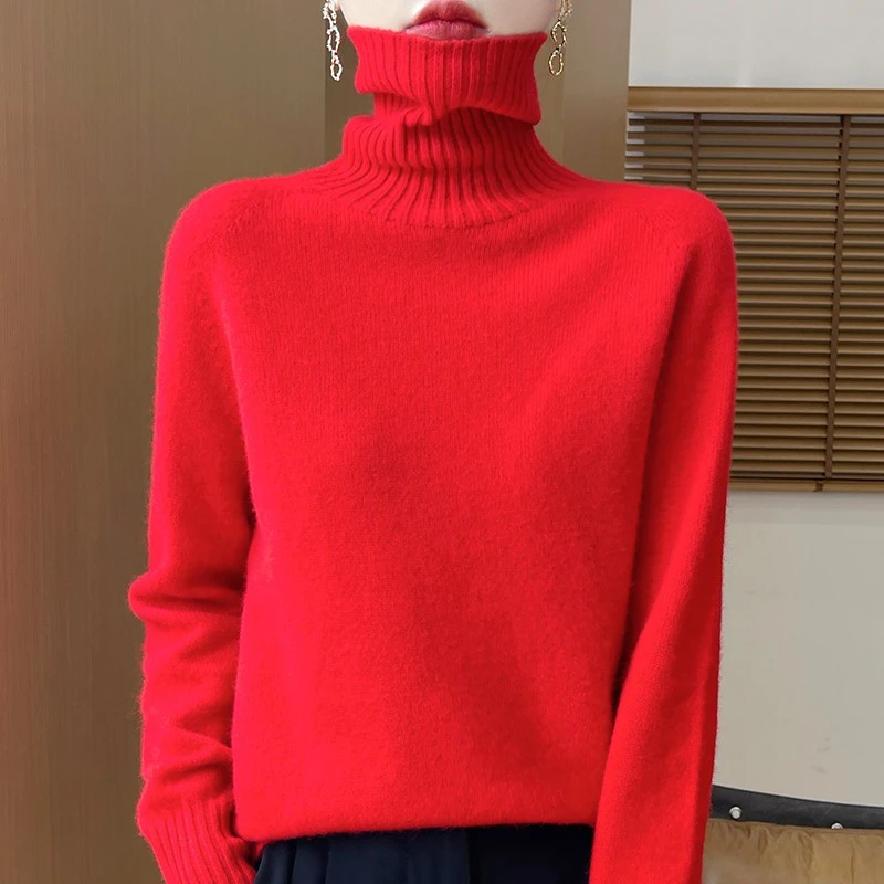 100%羊毛 7针加厚 高翻领 插肩袖 一线成衣 羊毛衫搭配大衣