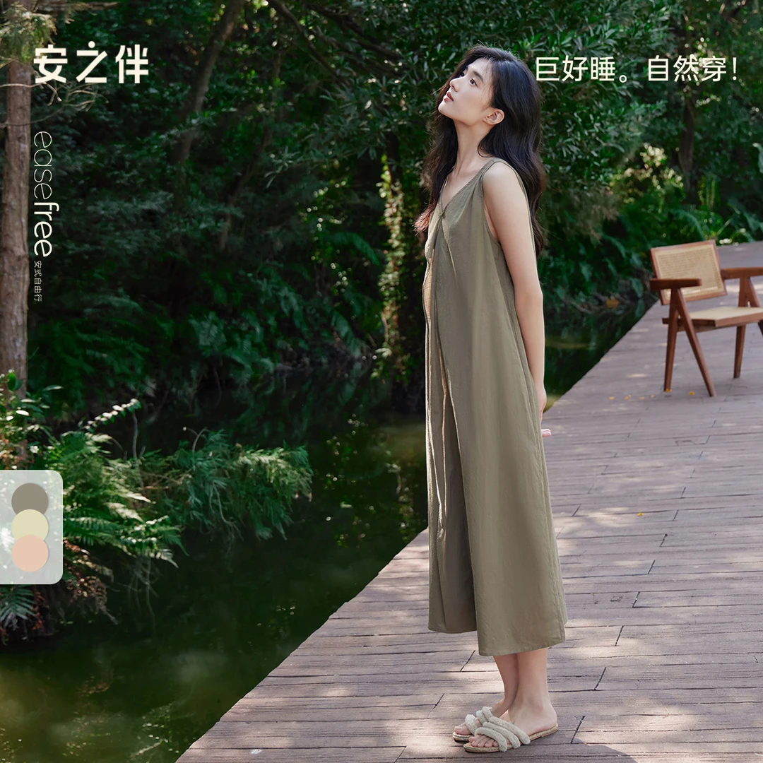 安之伴【巨凉感】睡裙女夏梭织纯棉背心全棉睡衣长款连衣裙家居服