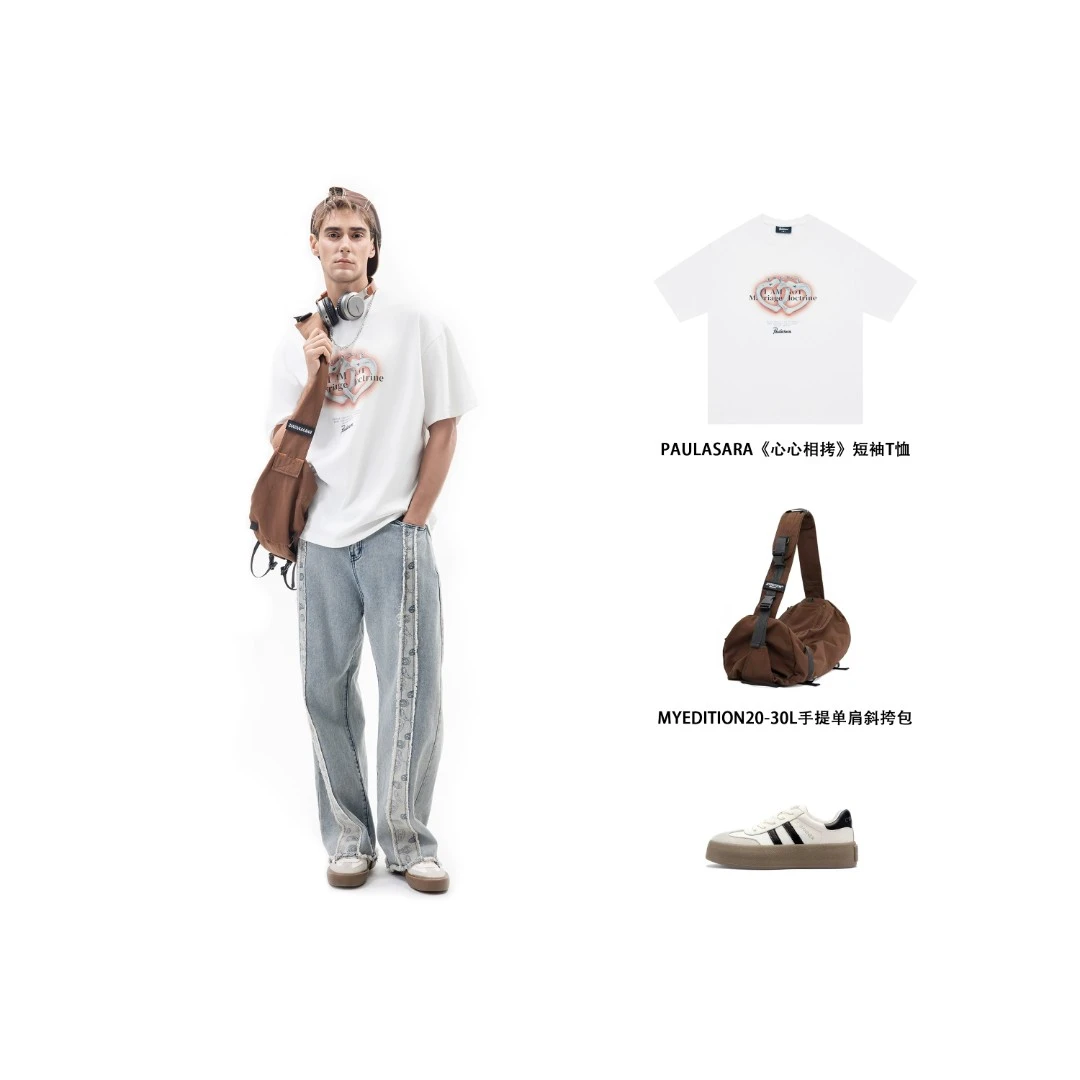 PAULASARA 《心心相拷》重磅宽松圆领数码喷绘潮流型男短袖T恤