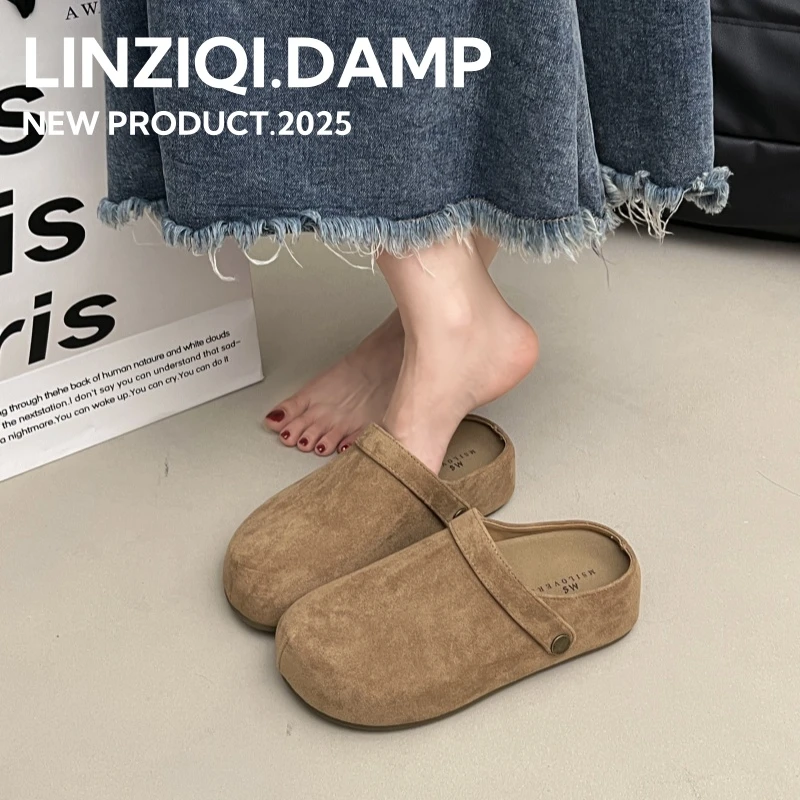 内增高勃肯拖鞋女外穿2025年秋季新款厚底一脚蹬懒人鞋包头半拖鞋