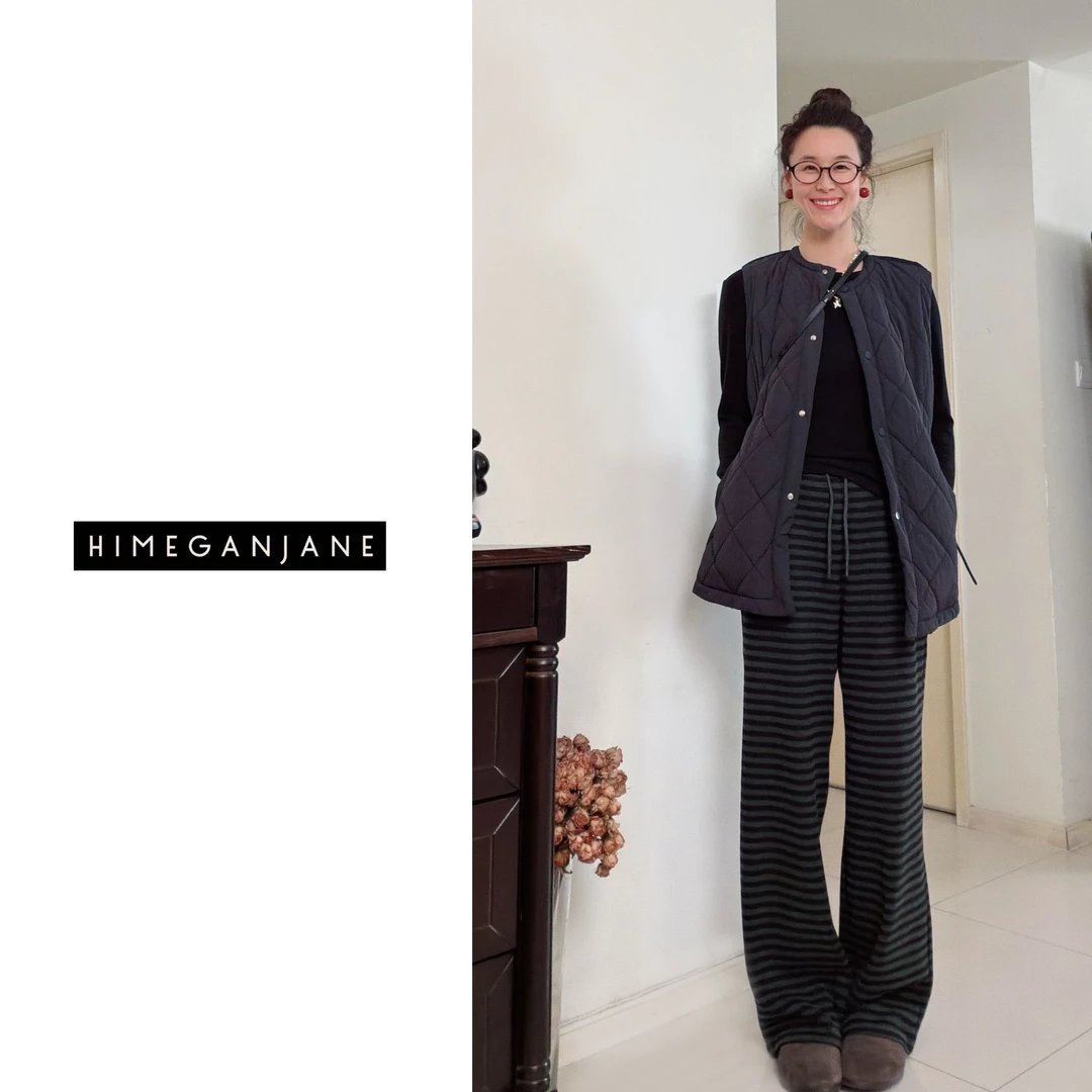 HIMEGANJANE“条纹瘦瘦裤”绵绵的温暖 加绒加厚条纹直筒裤NG0156