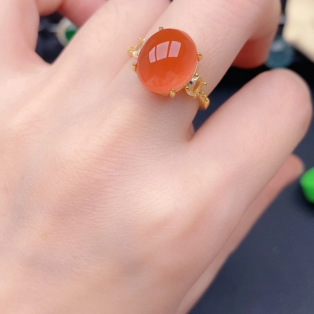 南红玛瑙银S925镶嵌戒指