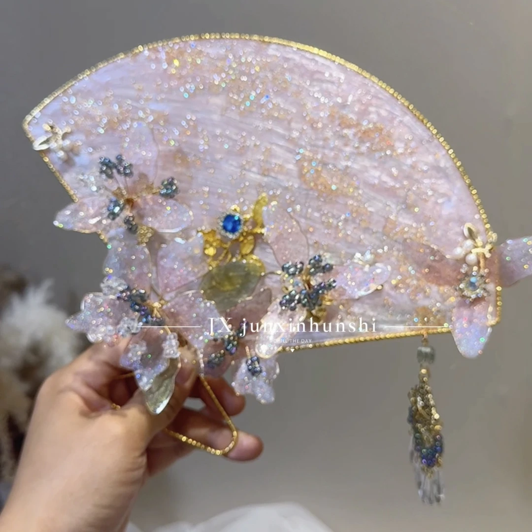 君心家 粉黛 | 原创团扇粉色系甜美新娘团扇饰品囍扇