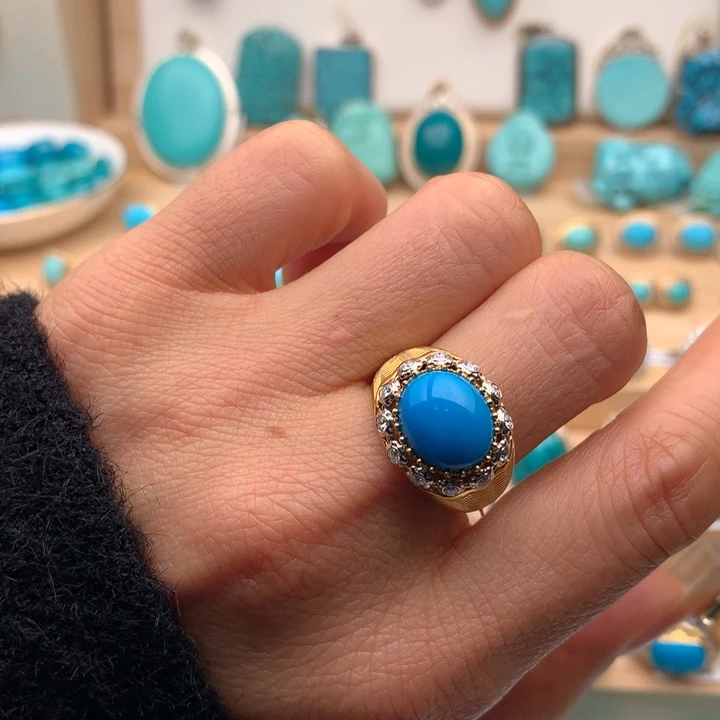 绿松石18K金镶嵌珠宝奇石