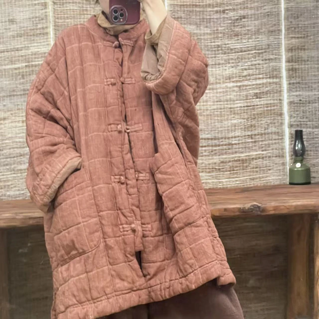 M 579亚麻炒色对劲盘扣中式厚棉服（衣长85 胸围160）