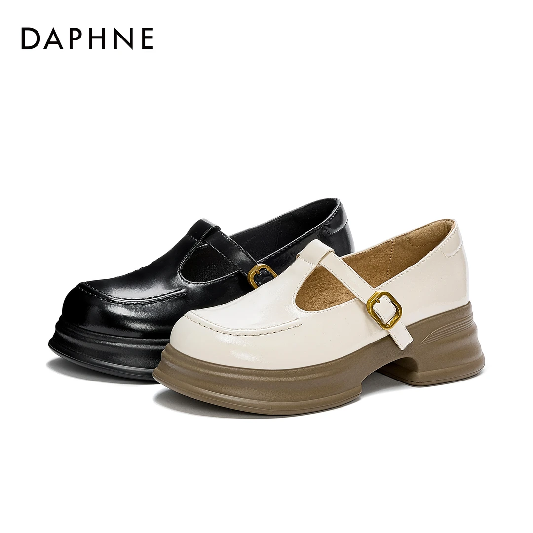 达芙妮新款百搭玛丽珍单鞋女款25春季休闲复古舒适圆头厚底乐福鞋