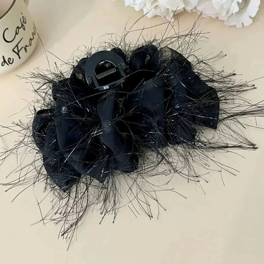 A约13cm双面大蝴蝶结抓夹女网纱鲨鱼夹后脑勺新款发夹子1626