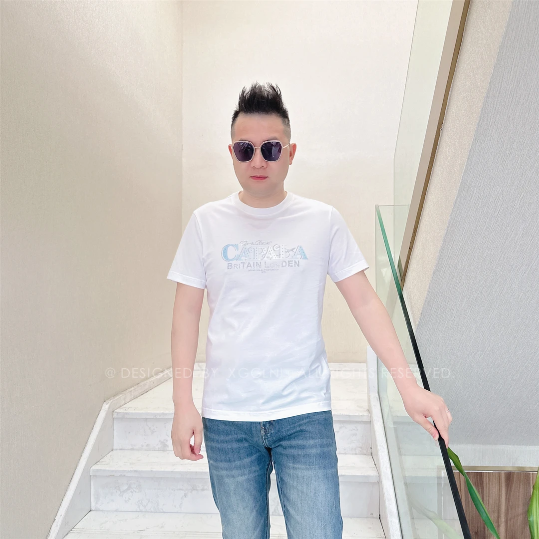 春夏款XGG字母旁全是烫钻男士品质高端轻奢洋气上档次潮牌短袖t恤