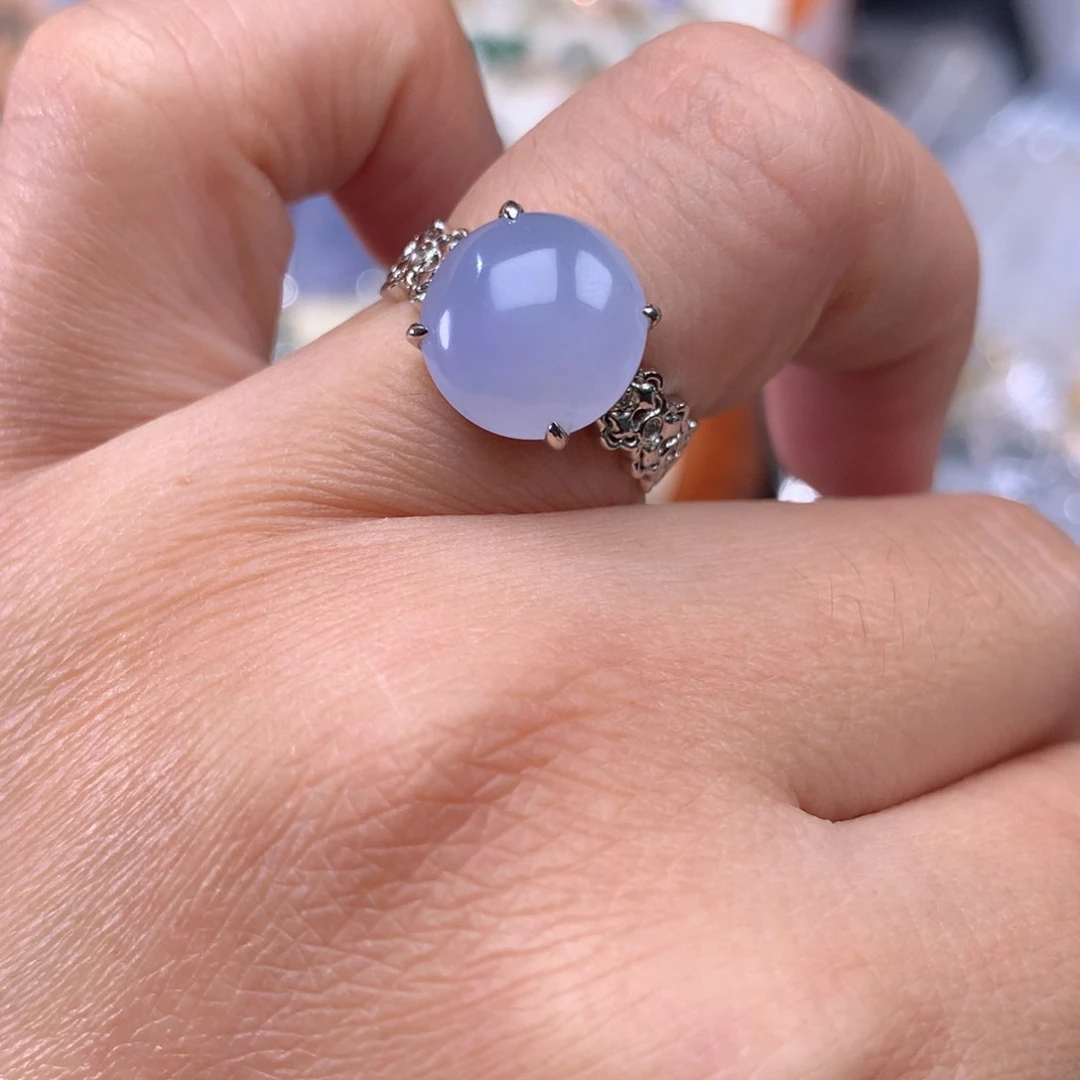 18K金镶嵌戒指翡翠紫罗兰蛋面戒指