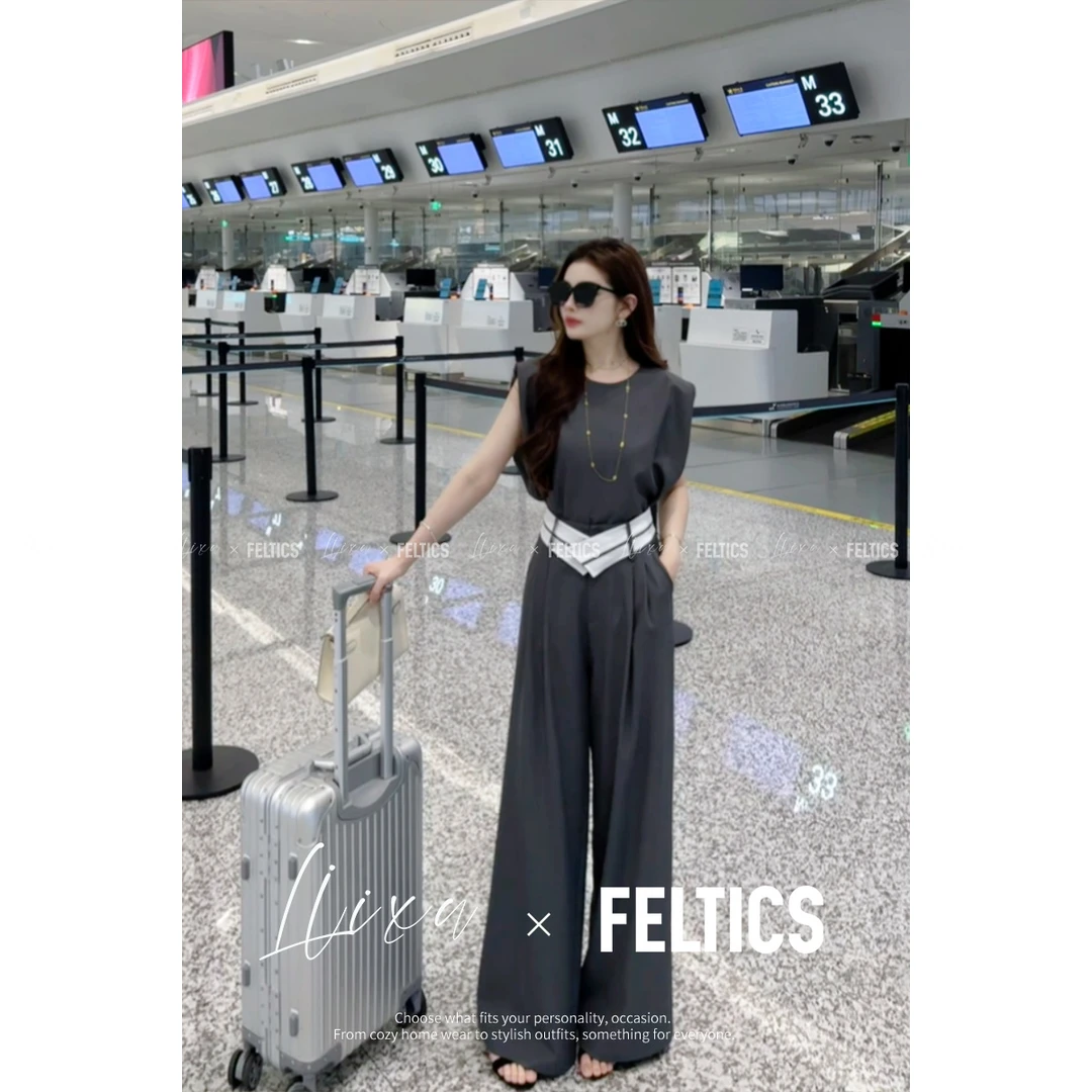 FELTICS&LIIXU手臂粗女生天堂显瘦直角肩直筒裤三件套F52F4T086