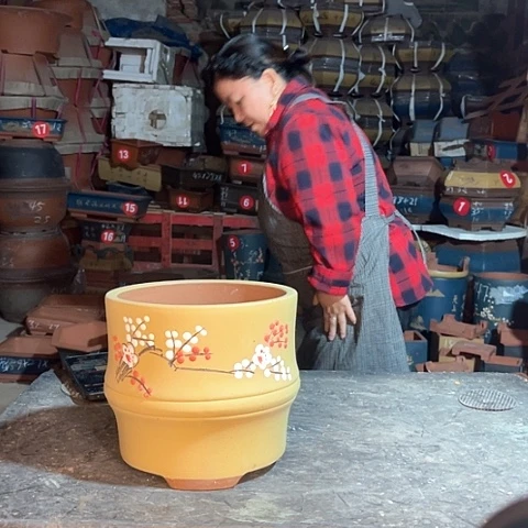 紫砂花盆竹节盆一个