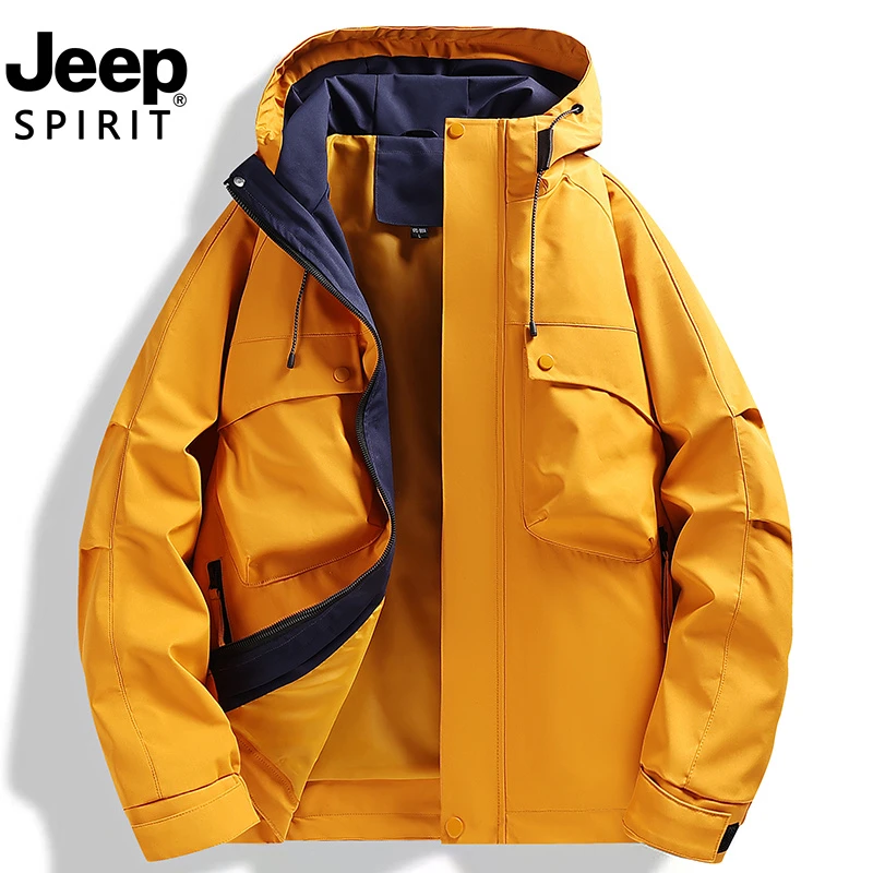 Jeep吉普正品男士夹克秋季潮牌连帽工装外套户外防风冲锋衣女款