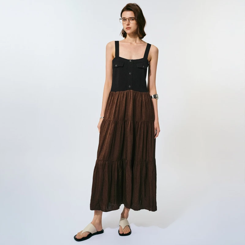 U/TI设计高级感夏季复古腔调小众显瘦时尚拼接吊带蛋糕连衣裙