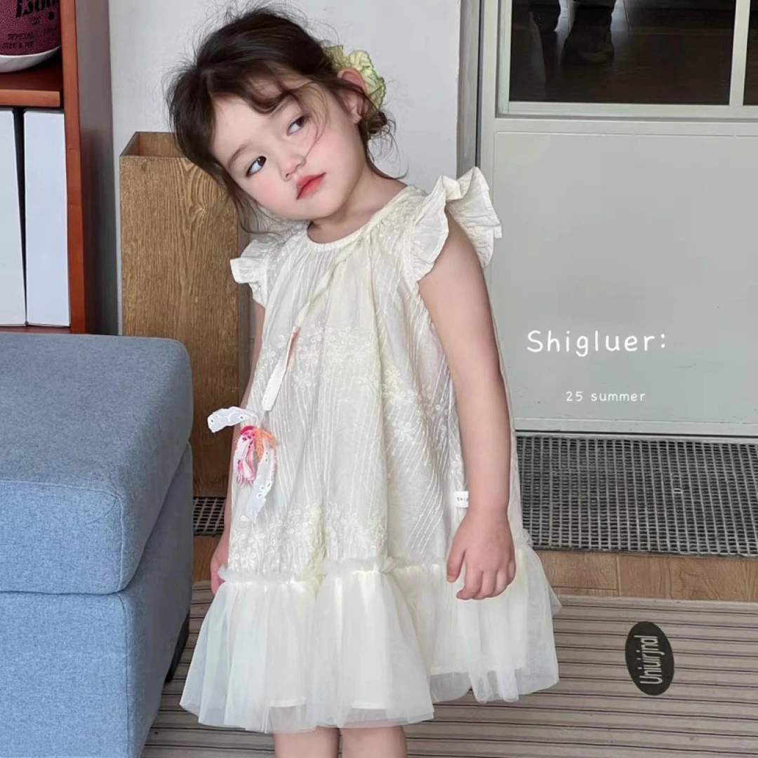 现货！韩国女童连衣裙2025夏季时髦裙子儿童洋气甜美仙气生日裙