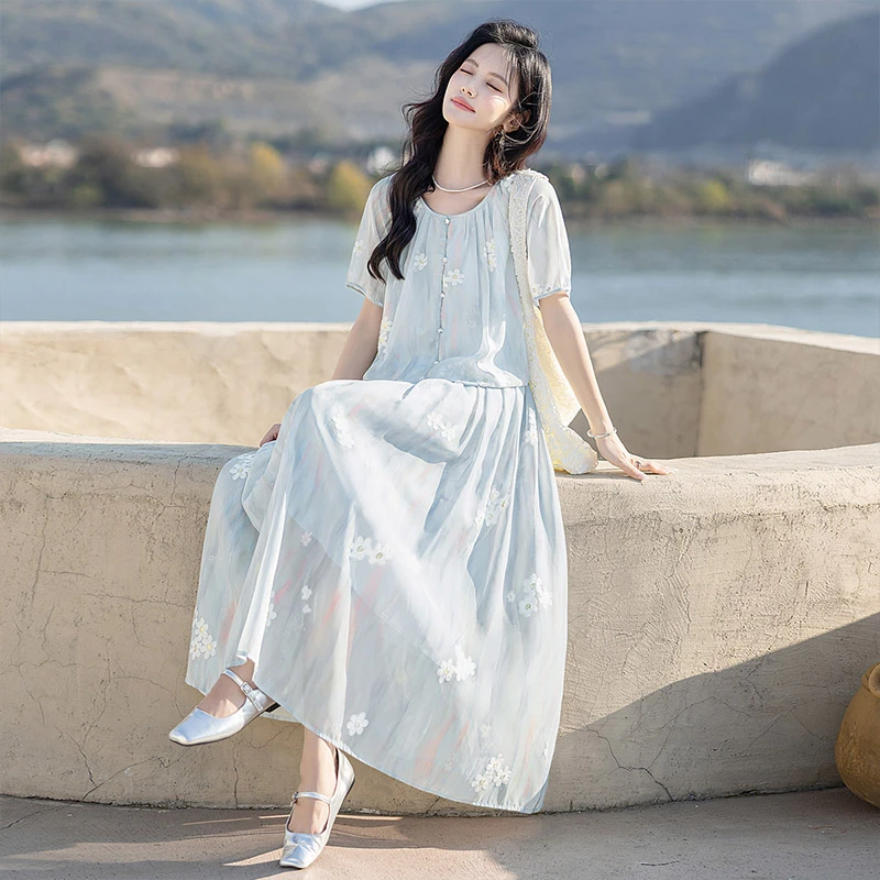 丝柏舍2025夏季新款女装上衣搭A字半身裙两件套时尚套装S52R1804N