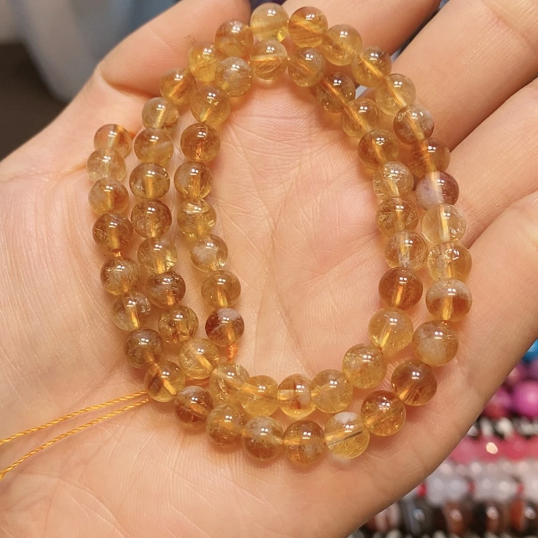 玛瑙/玉髓散珠天然暴力黄塔晶6mm一条