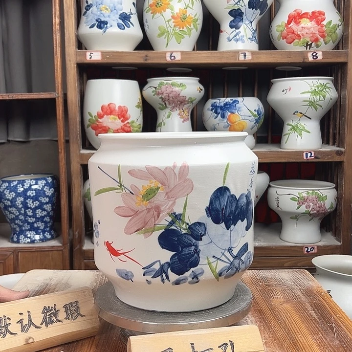 摆件电饭煲青花荷花新款陶瓷陶瓷