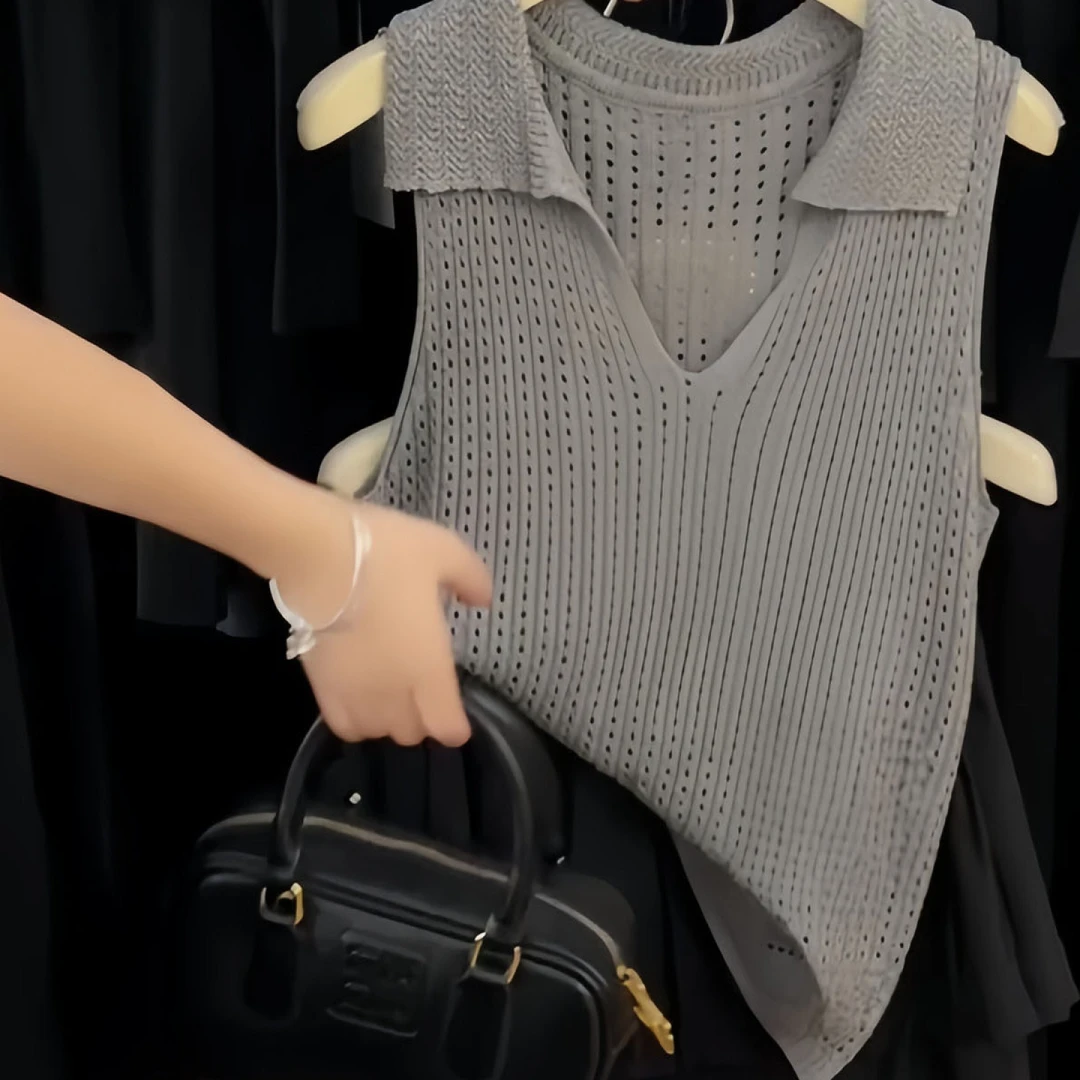 绝美漂亮纯色针织翻领背心夏外穿2025新款潮流穿搭无袖上衣高级感