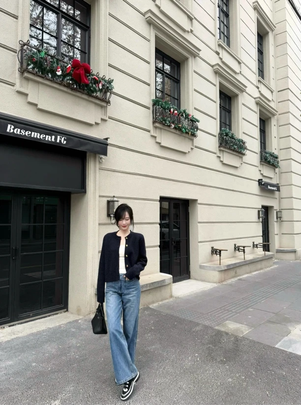 YIWAN 拉夫*双口袋经典复古直腿滤镜显瘦百搭牛仔裤KFA4K1019