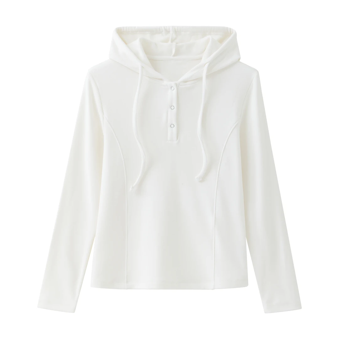 【297】糯感热能润肤蓄暖套头摁扣设计上衣椰油德绒帽衫打底衫