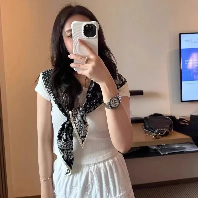 极简几何不掉色优雅几何图案丝巾复古斜纹外搭双面女士法式