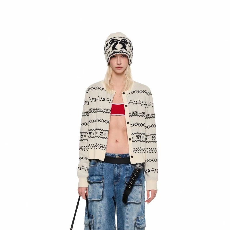 AlexiaSandra费尔岛提花薄针织开衫